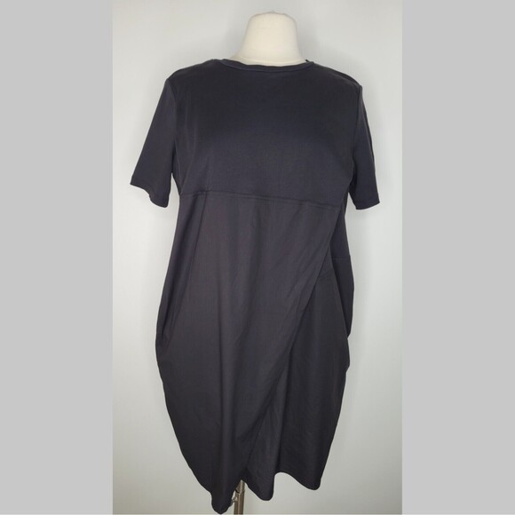 COS Black Short Sleeve Mini Dress Size M Asymmetrical Pockets Front Pleat - Picture 2 of 14